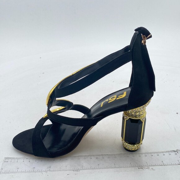 FSJ Women Open Toe Stylish Sandal Ankle Strap Chunky Block High Thick Heels Wedd - Picture 2 of 7